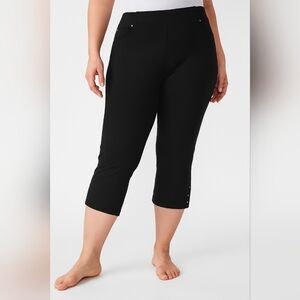 Vintage Black Capri Pants Stretchy Leggings Pockets And Studs Black 16